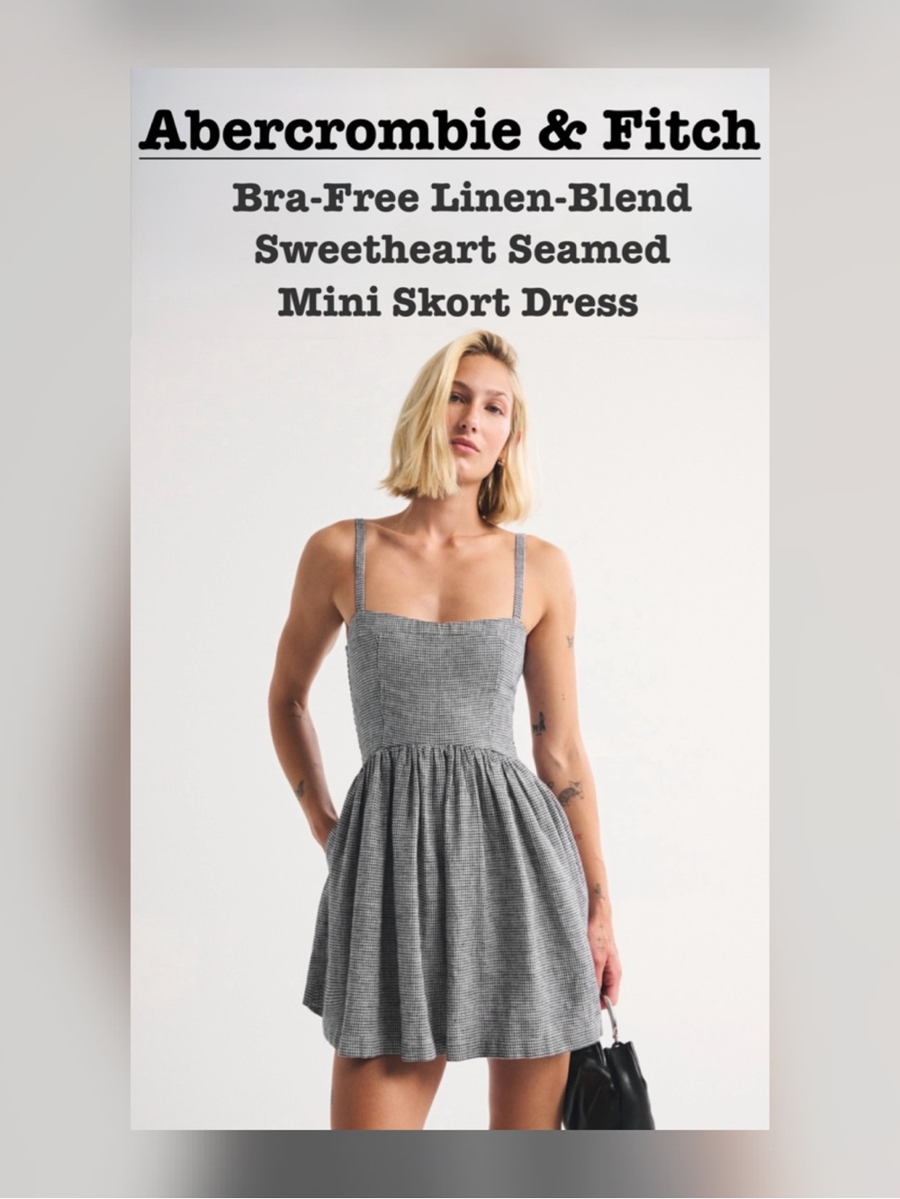 Abercrombie & Fitch Gray Linen-Blend Sweetheart Mini Dress